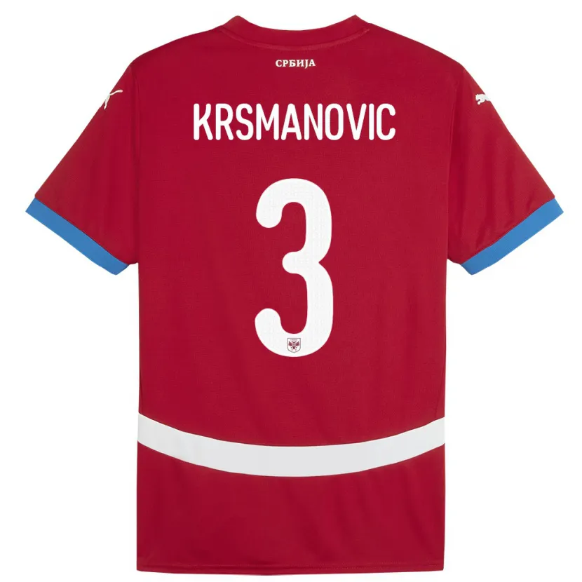 Danxen Homem Camisola Sérvia Nemanja Krsmanovic #3 Vermelho Principal 24-26 Camisa