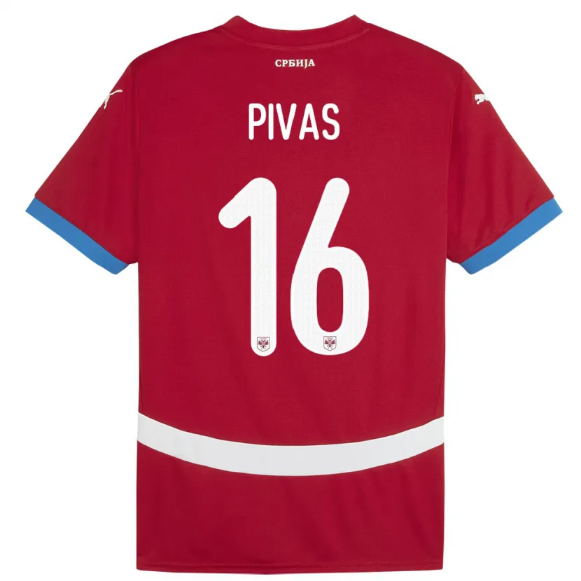 Danxen Homem Camisola Sérvia Miodrag Pivas #16 Vermelho Principal 24-26 Camisa