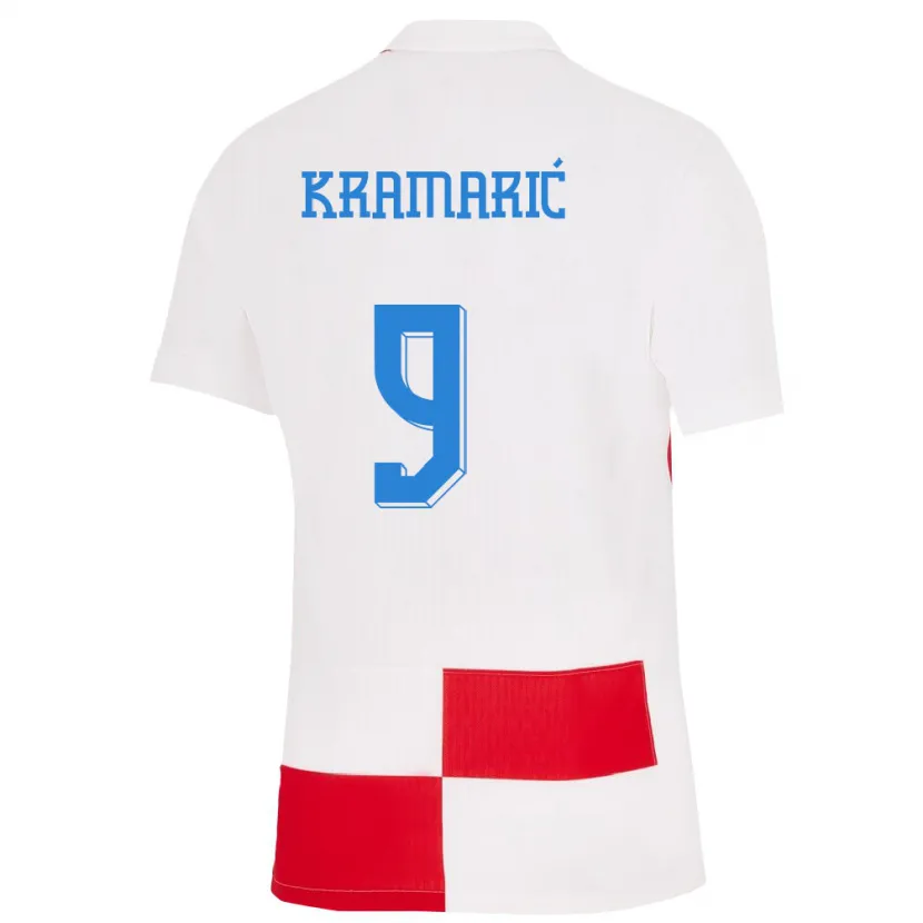Danxen Homem Camisola Croácia Andrej Kramaric #9 Branco Vermelho Principal 24-26 Camisa