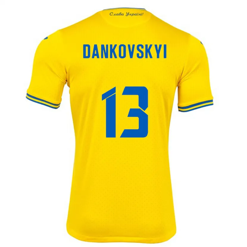 Danxen Homem Camisola Ucrânia Yegor Dankovskyi #13 Amarelo Principal 24-26 Camisa