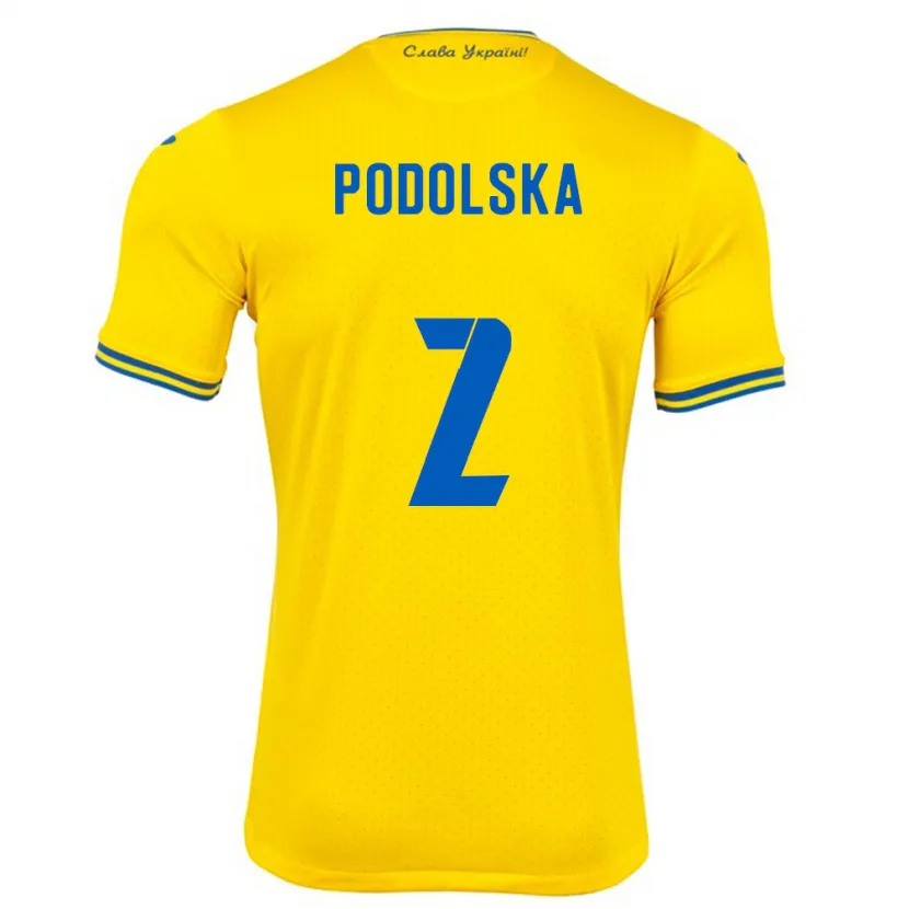 Danxen Homem Camisola Ucrânia Iryna Podolska #2 Amarelo Principal 24-26 Camisa