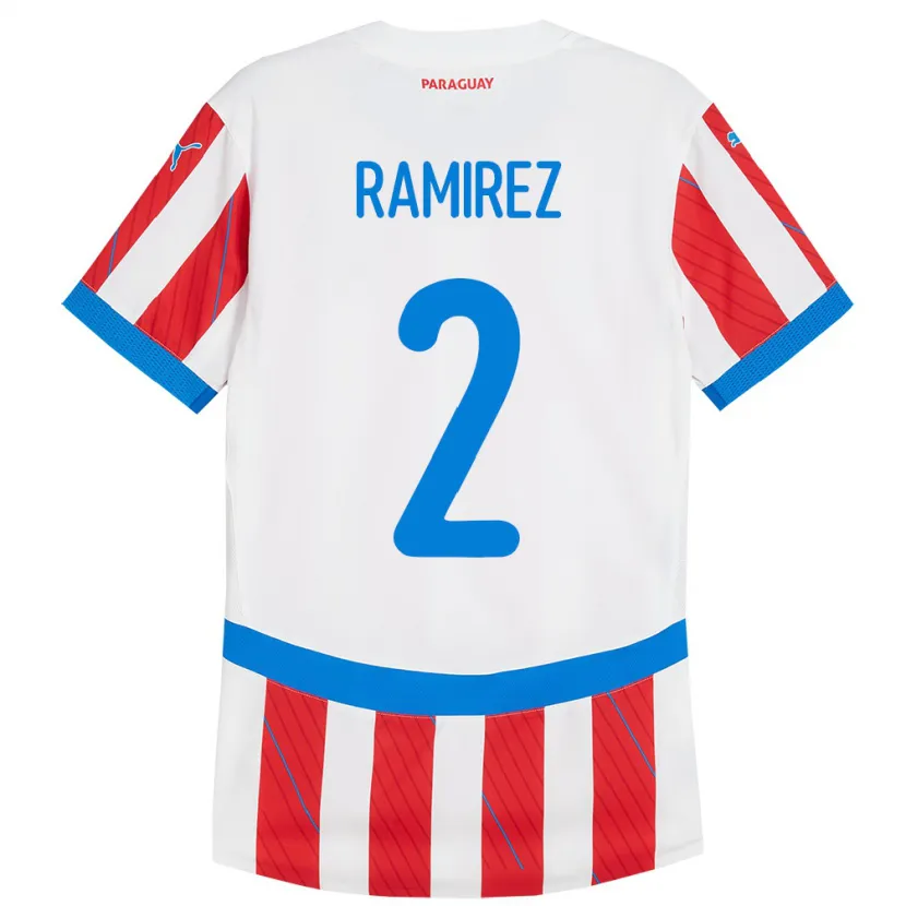 Danxen Homem Camisola Paraguai Iván Ramírez #2 Branco Vermelho Principal 24-26 Camisa