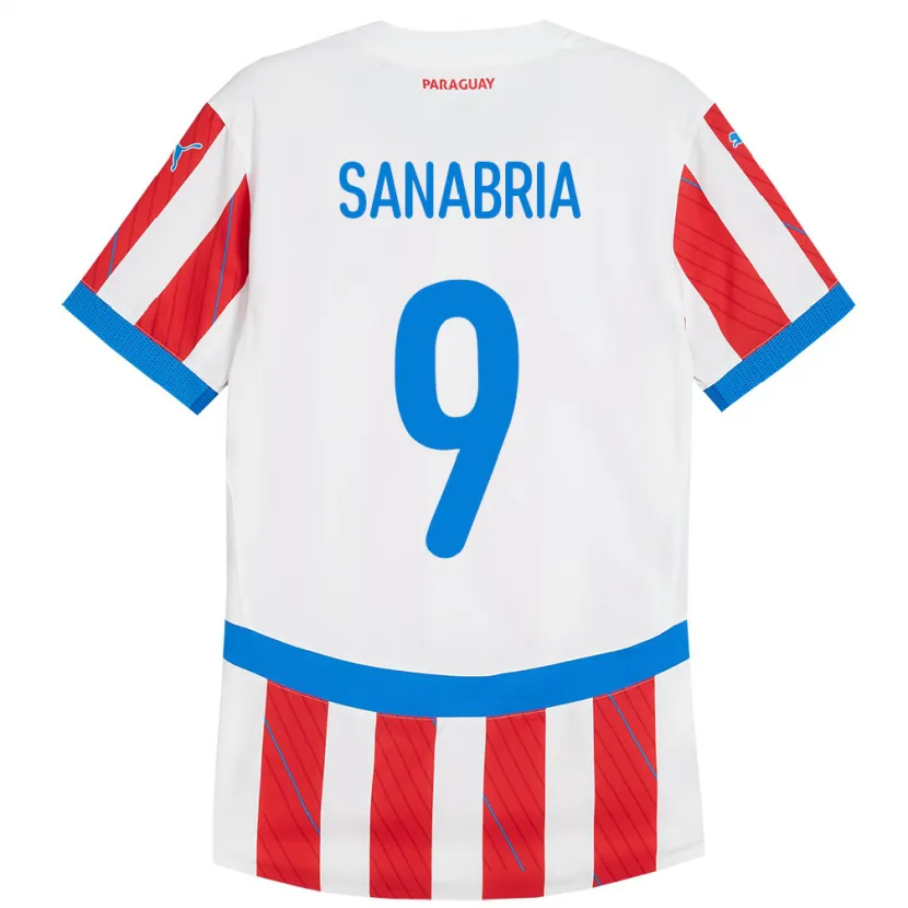 Danxen Homem Camisola Paraguai Antonio Sanabria #9 Branco Vermelho Principal 24-26 Camisa