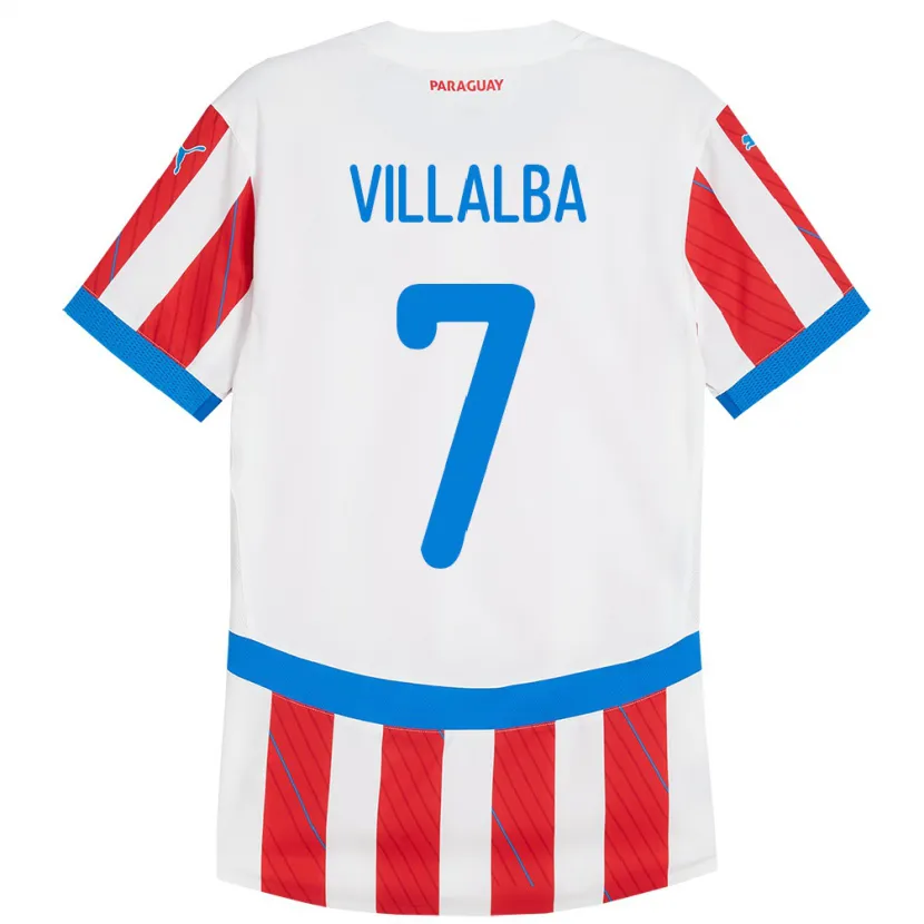 Danxen Homem Camisola Paraguai Rodrigo Villalba #7 Branco Vermelho Principal 24-26 Camisa