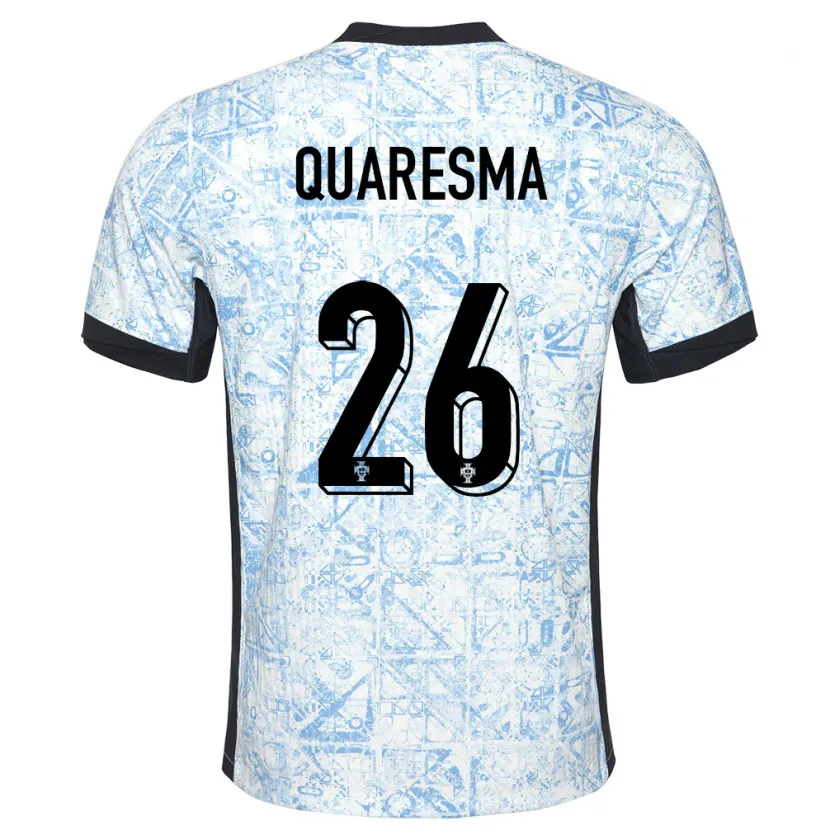 Danxen Homem Camisola Portugal Eduardo Quaresma #26 Azul Creme Alternativa 24-26 Camisa