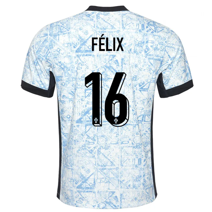 Danxen Homem Camisola Portugal Hugo Felix #16 Azul Creme Alternativa 24-26 Camisa