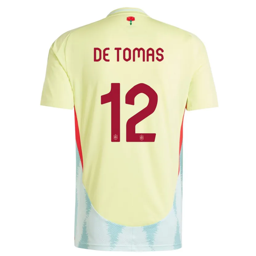 Danxen Homem Camisola Espanha Raul De Tomas #12 Amarelo Alternativa 24-26 Camisa