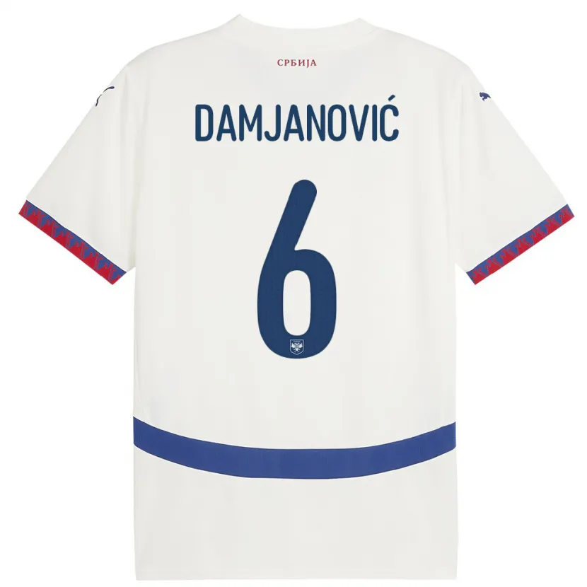 Danxen Homem Camisola Sérvia Nevena Damjanovic #6 Branco Alternativa 24-26 Camisa