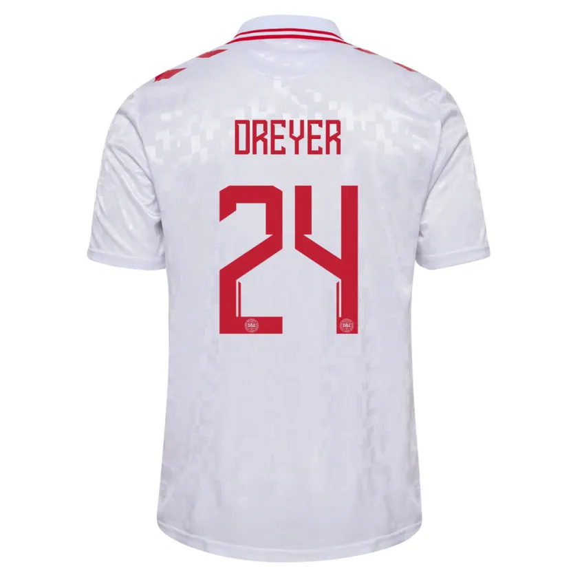 Danxen Homem Camisola Dinamarca Anders Dreyer #24 Branco Alternativa 24-26 Camisa