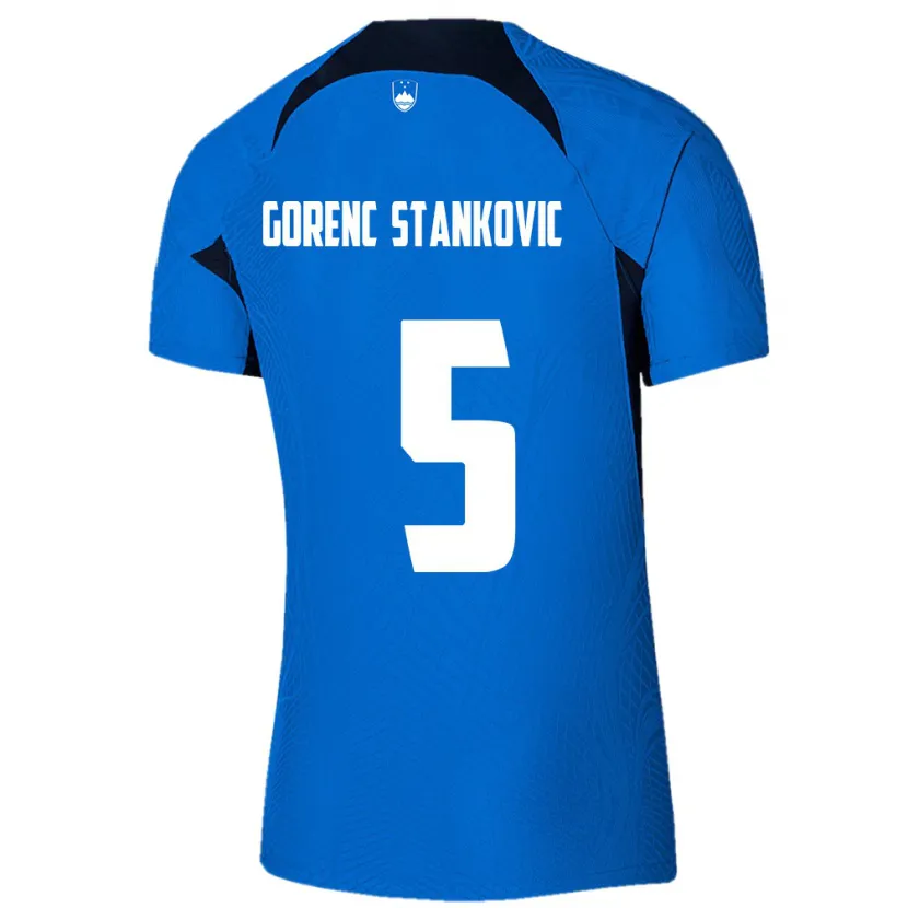 Danxen Homem Camisola Eslovênia Jon Gorenc Stankovic #5 Azul Alternativa 24-26 Camisa