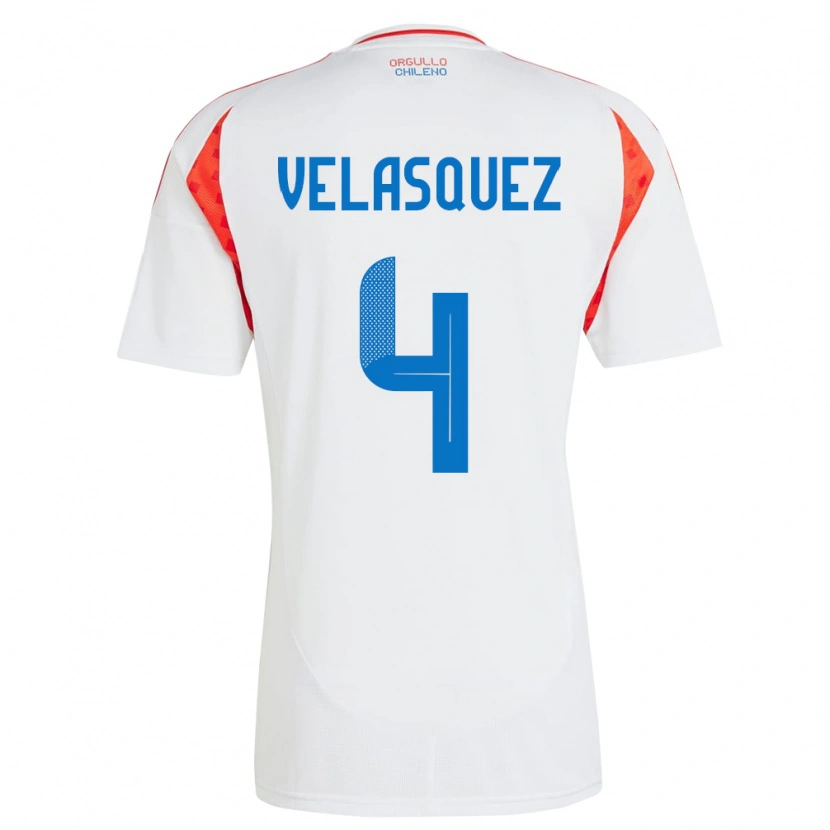 Danxen Homem Camisola Chile Lucas Velásquez #4 Branco Alternativa 24-26 Camisa