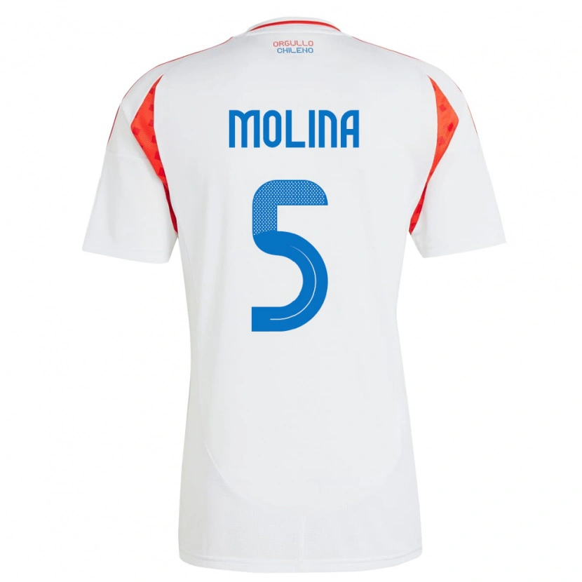 Danxen Homem Camisola Chile Benjamín Molina #5 Branco Alternativa 24-26 Camisa