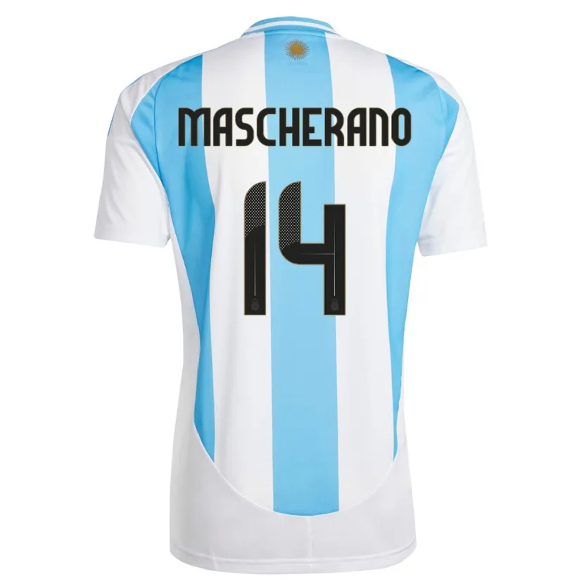 Danxen Mulher Camisola Argentina Javier Mascherano #14 Branco Azul Principal 24-26 Camisa
