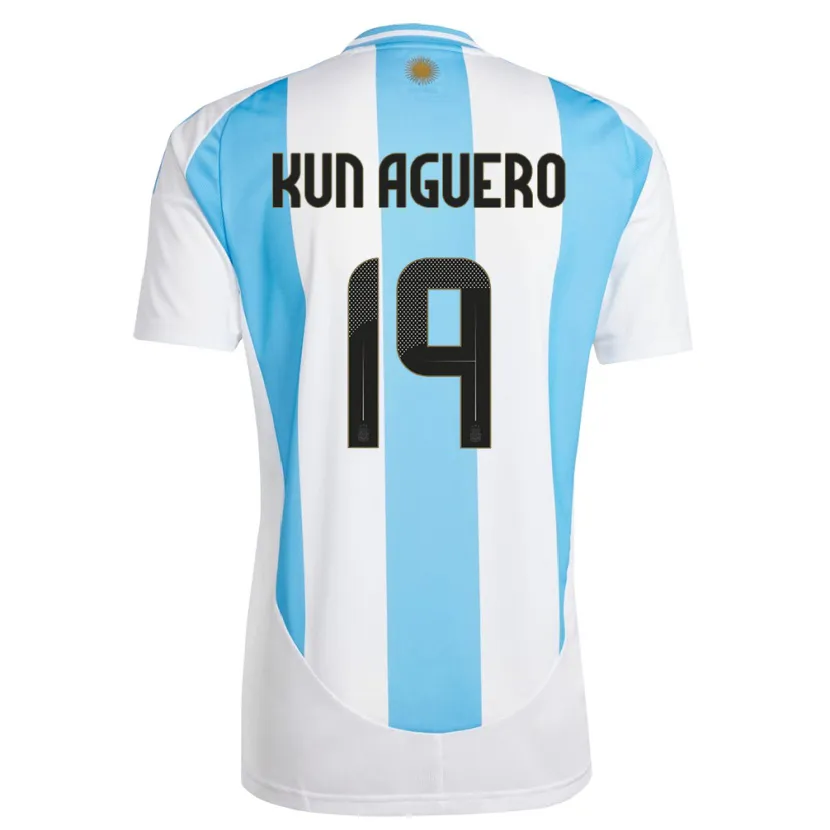Danxen Mulher Camisola Argentina Sergio Aguero #19 Branco Azul Principal 24-26 Camisa