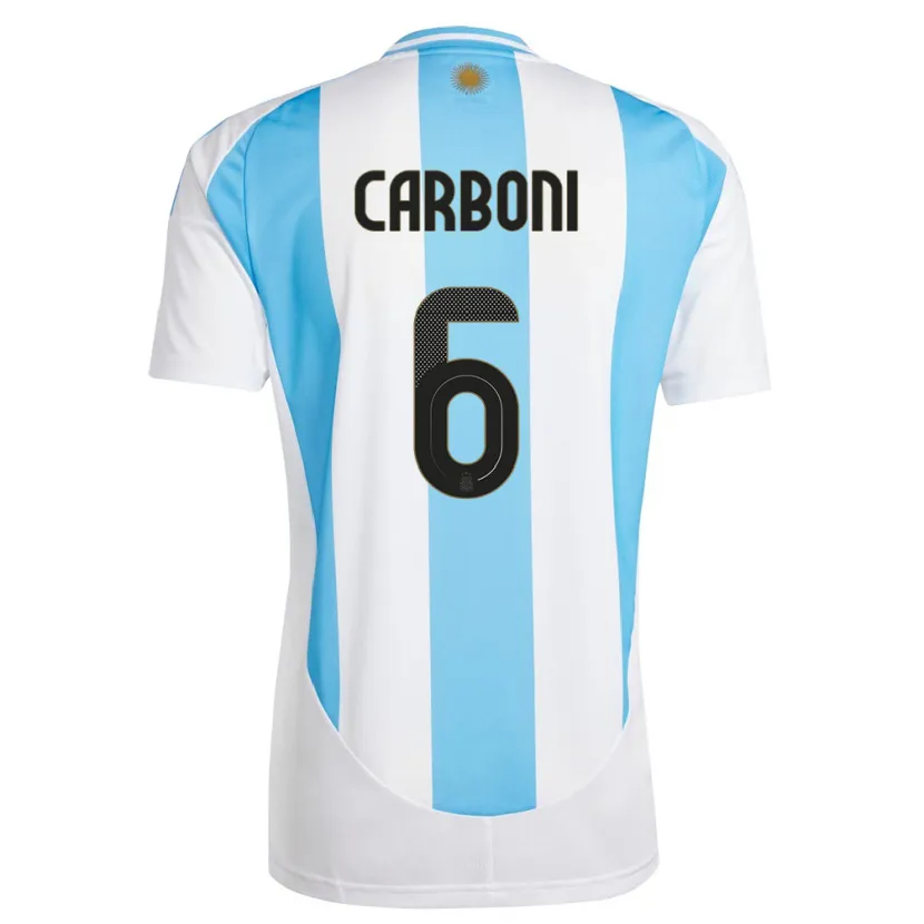 Danxen Mulher Camisola Argentina Franco Carboni #6 Branco Azul Principal 24-26 Camisa