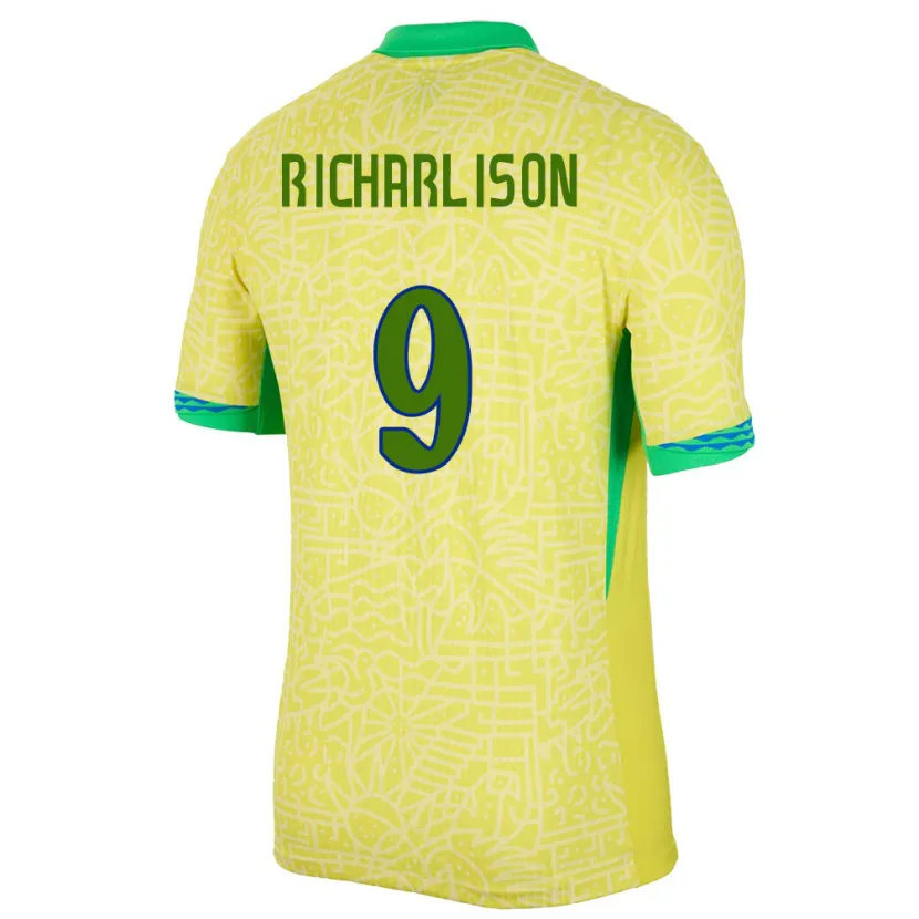 Danxen Mulher Camisola Brasil Richarlison #9 Amarelo Principal 24-26 Camisa