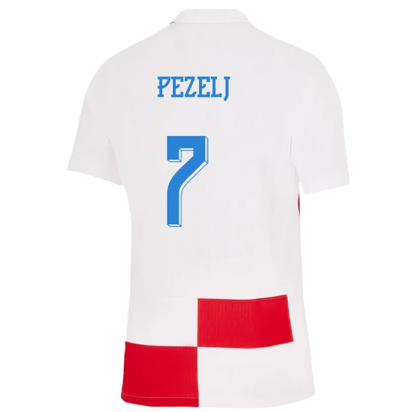 Danxen Mulher Camisola Croácia Petra Pezelj #7 Branco Vermelho Principal 24-26 Camisa