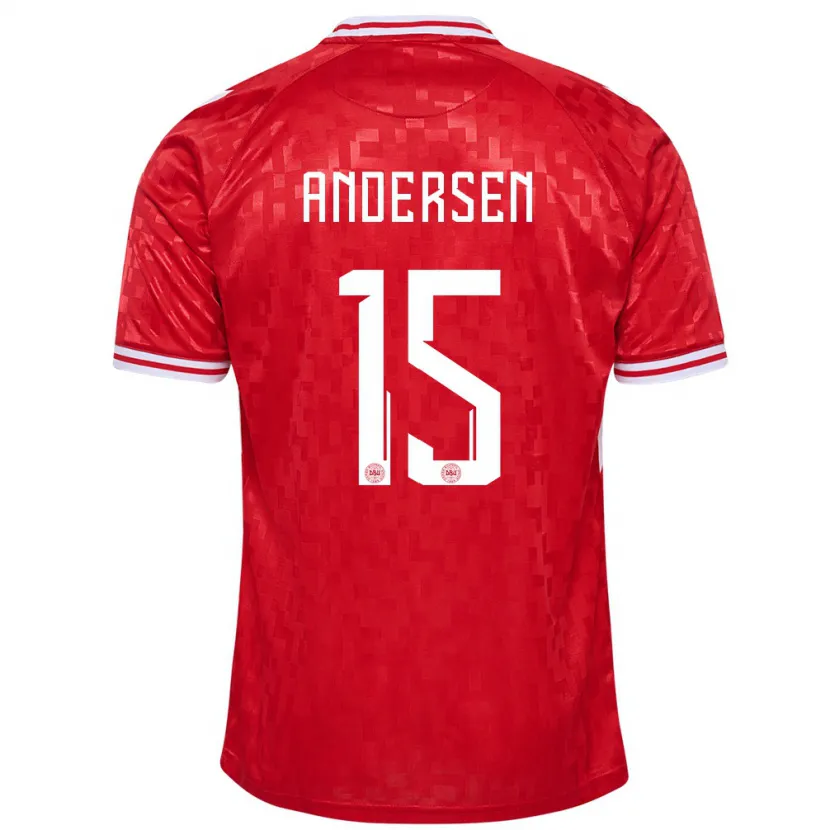 Danxen Mulher Camisola Dinamarca Jacob Andersen #15 Vermelho Principal 24-26 Camisa