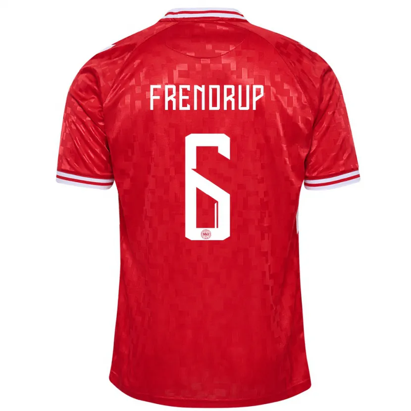 Danxen Mulher Camisola Dinamarca Morten Frendrup #6 Vermelho Principal 24-26 Camisa