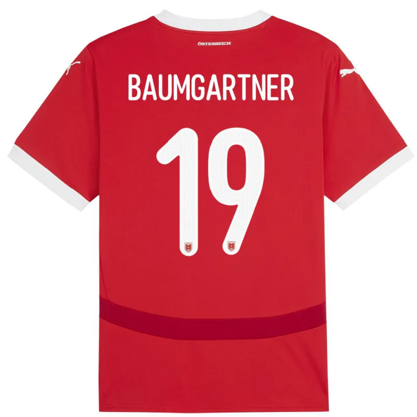 Danxen Mulher Camisola Áustria Christoph Baumgartner #19 Vermelho Principal 24-26 Camisa