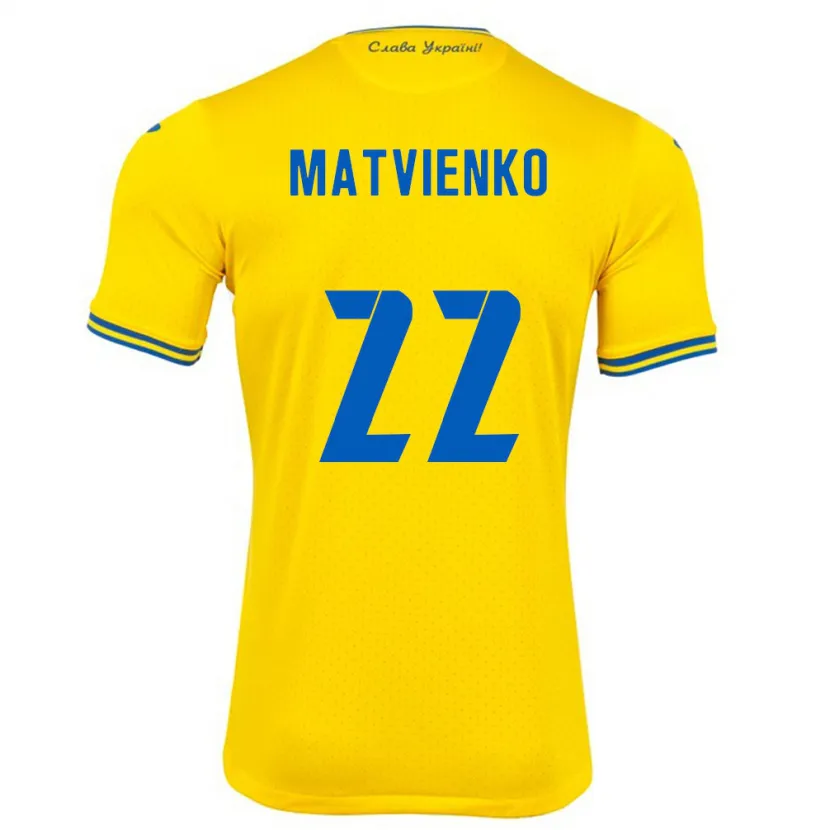 Danxen Mulher Camisola Ucrânia Mykola Matvienko #22 Amarelo Principal 24-26 Camisa