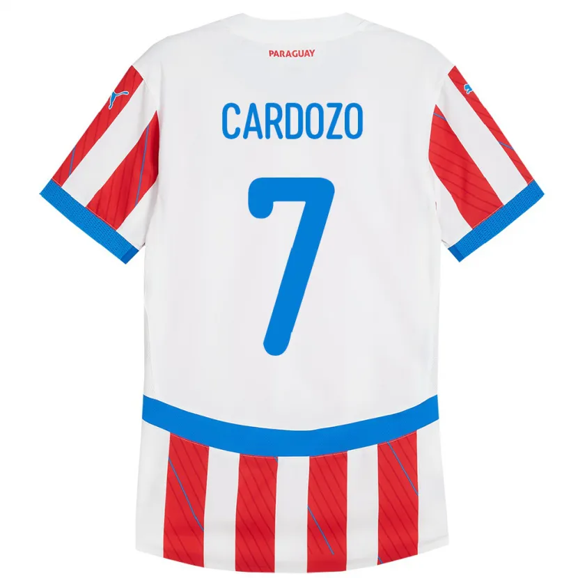 Danxen Mulher Camisola Paraguai Fernando Cardozo #7 Branco Vermelho Principal 24-26 Camisa