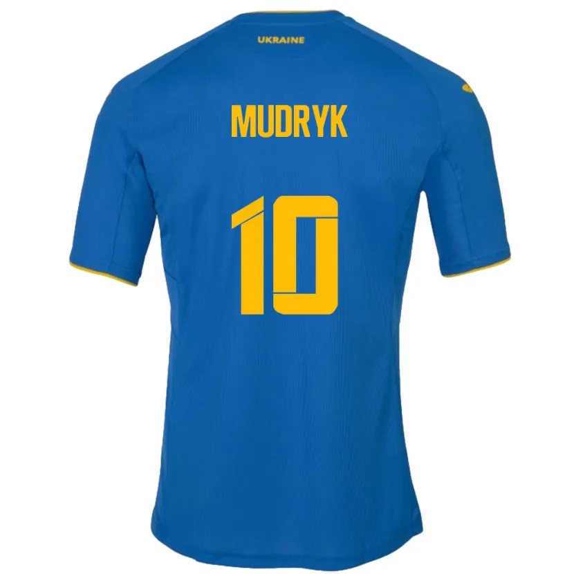 Danxen Mulher Camisola Ucrânia Mykhaylo Mudryk #10 Azul Alternativa 24-26 Camisa