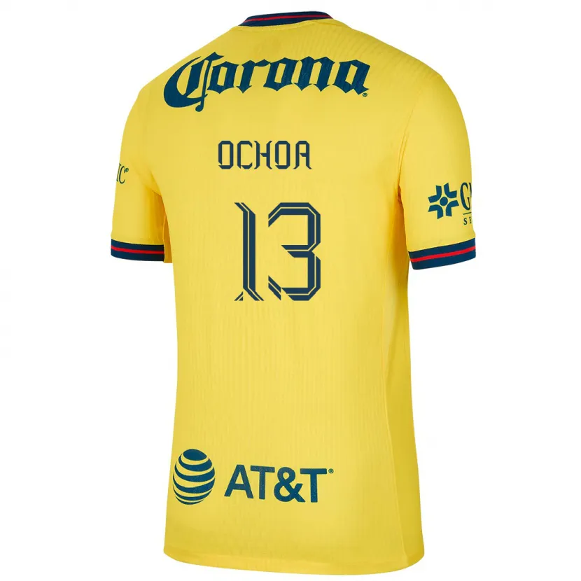 Danxen Mulher Camisola Guillermo Ochoa #13 Amarelo Azul Principal 2024/25 Camisa