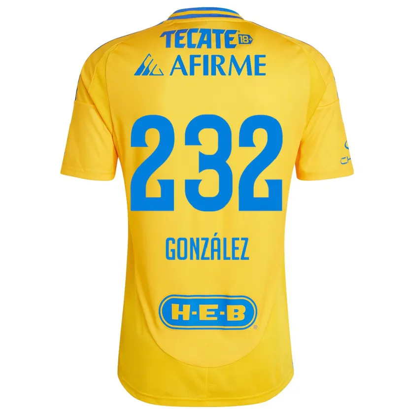 Danxen Criança Camisola César González #232 Ouro Amarelo Principal 2024/25 Camisa