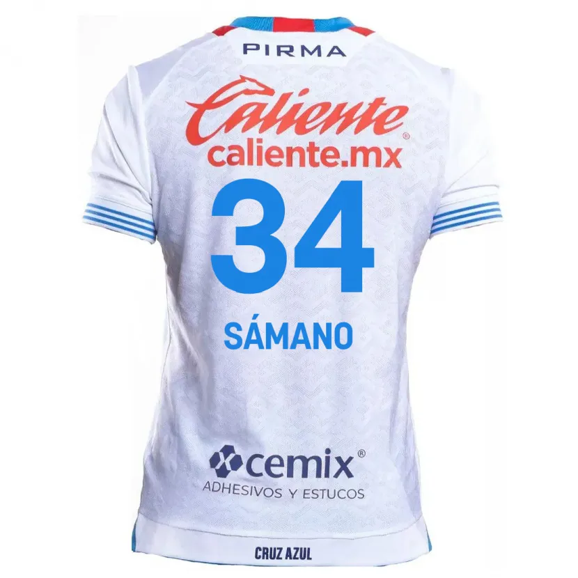 Danxen Homem Camisola Leonardo Sámano #34 Branco Azul Alternativa 2024/25 Camisa
