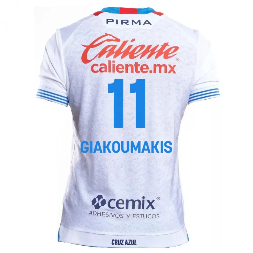 Danxen Mulher Camisola Georgios Giakoumakis #11 Branco Azul Alternativa 2024/25 Camisa