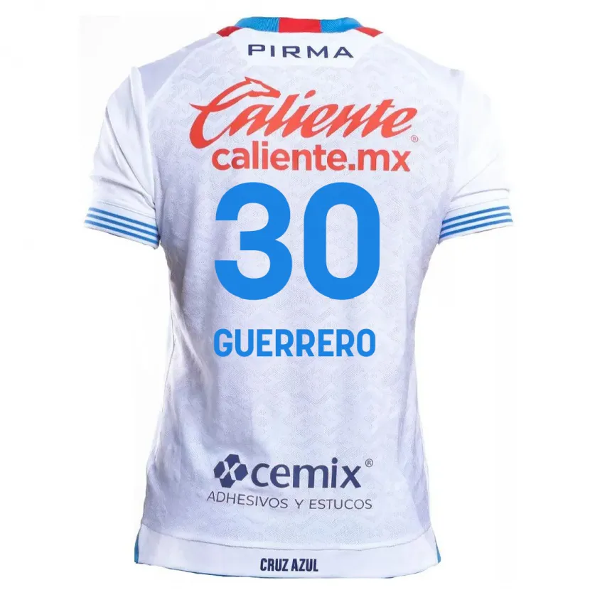 Danxen Mulher Camisola Rafael Guerrero #30 Branco Azul Alternativa 2024/25 Camisa