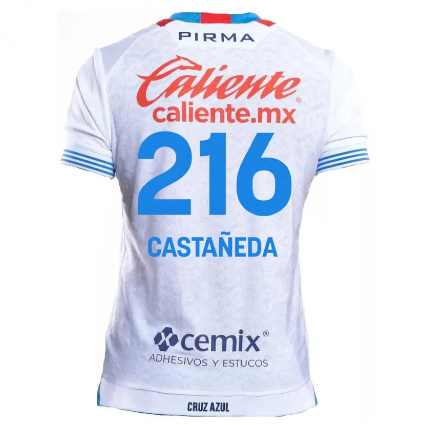 Danxen Mulher Camisola Ian Castañeda #216 Branco Azul Alternativa 2024/25 Camisa