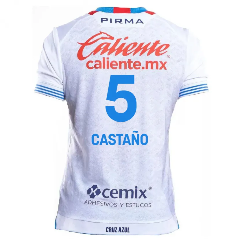 Danxen Mulher Camisola Kevin Castaño #5 Branco Azul Alternativa 2024/25 Camisa